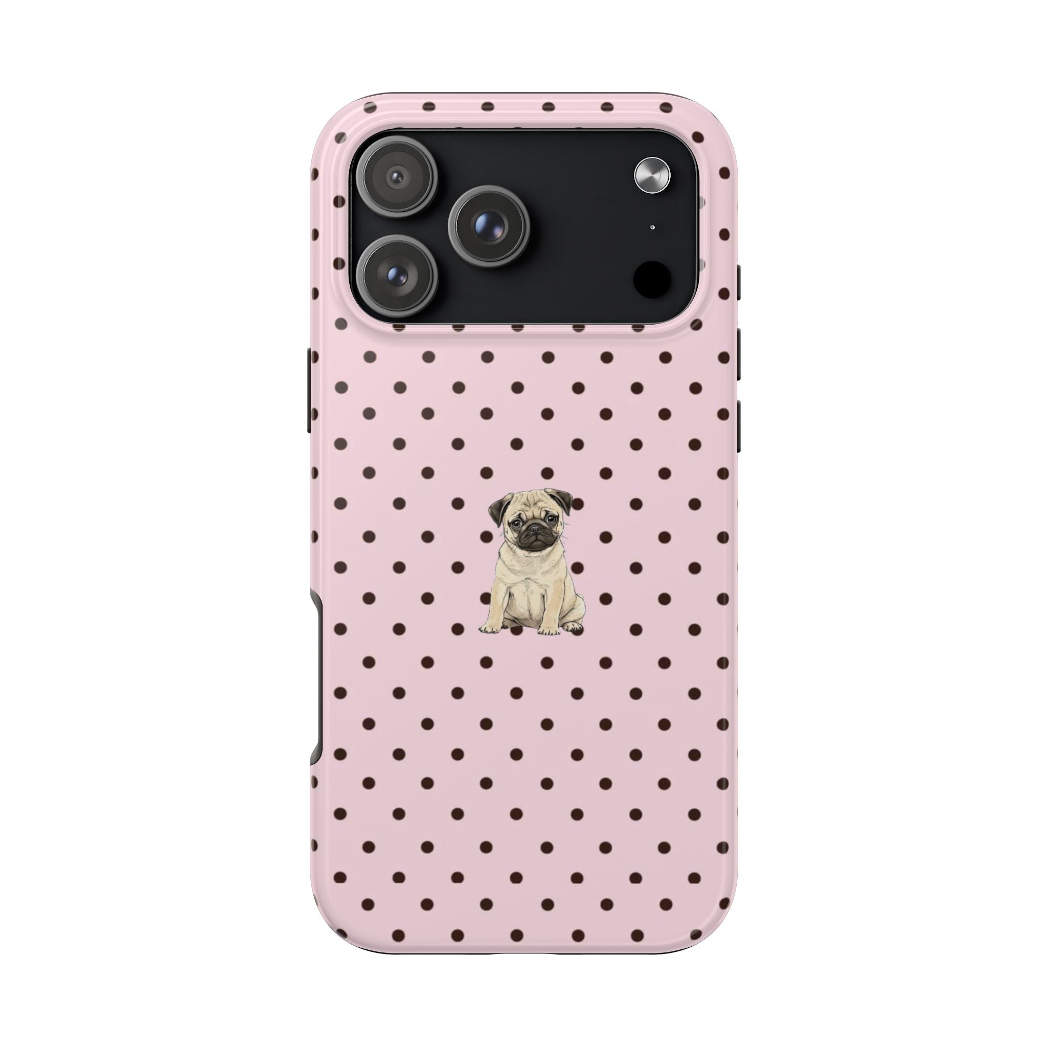 PINK POLKA DOTS PUG PUPPY PHONE CASE