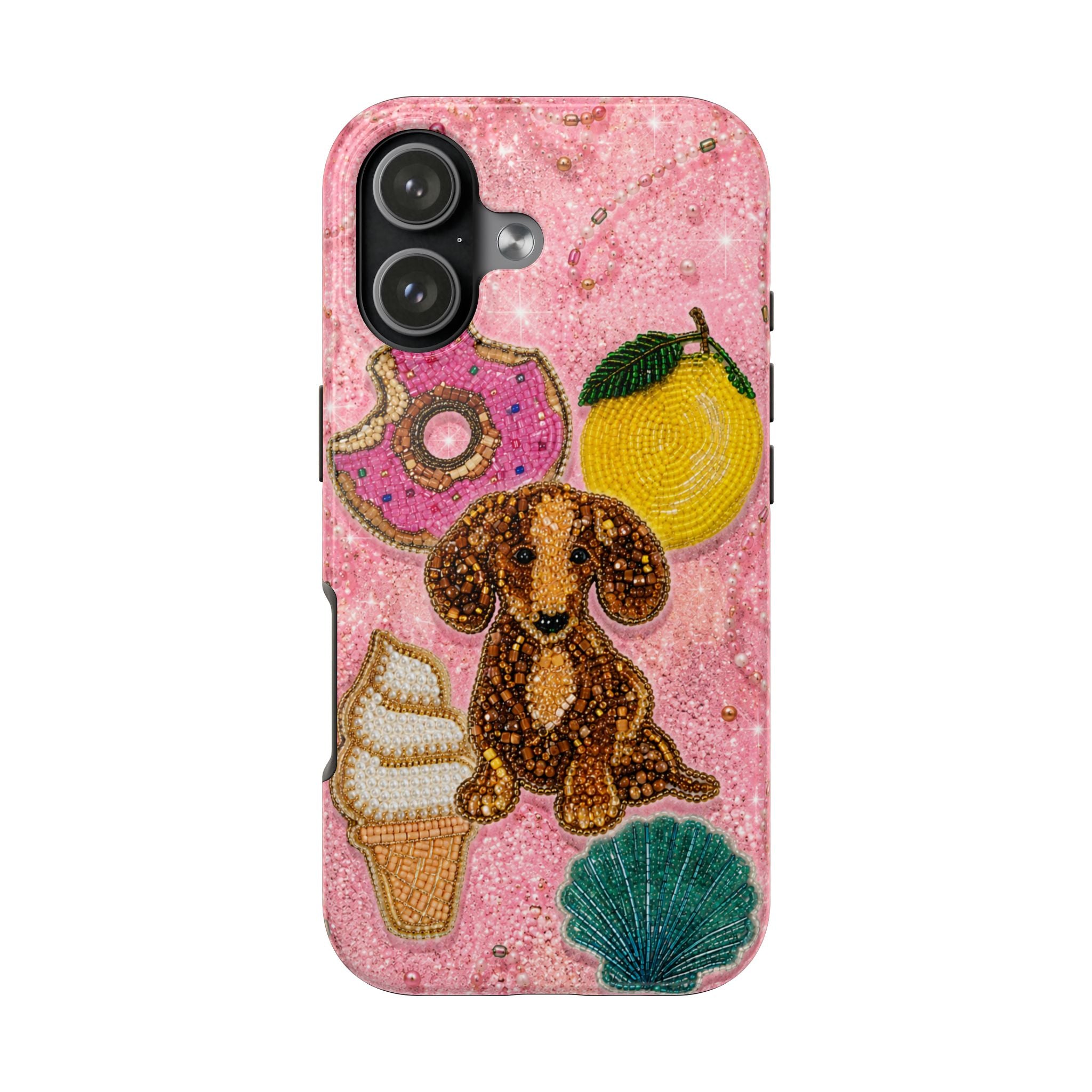 PINK EMBELLISHED DACHSHUND PHONE CASE