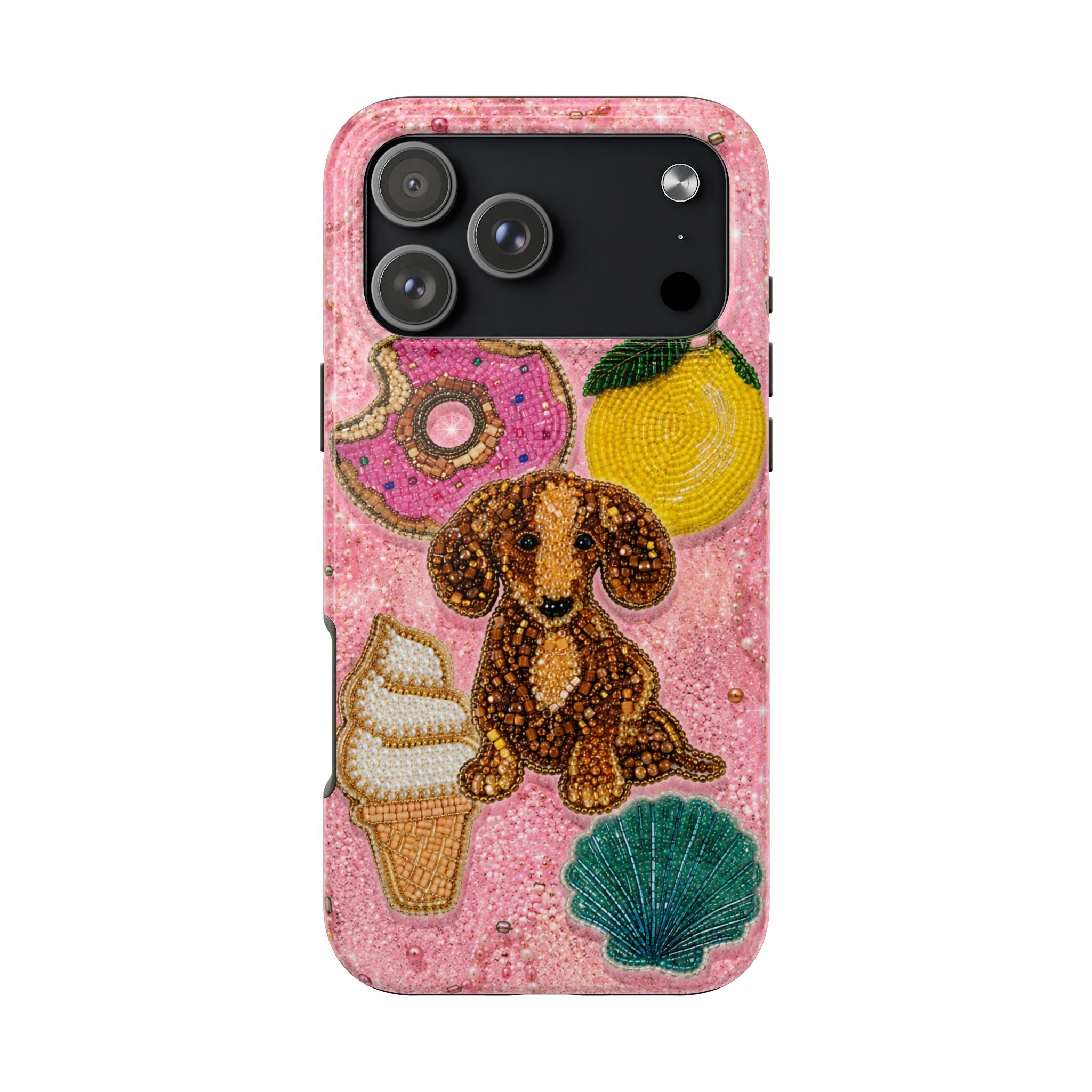 PINK EMBELLISHED DACHSHUND PHONE CASE