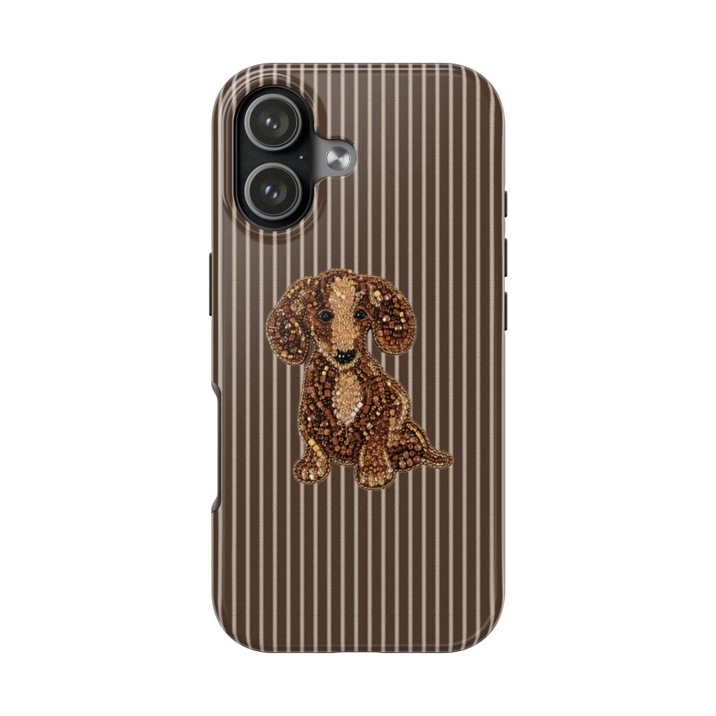 BROWN STRIPES WHIMSY DACHSHUND PHONE CASE