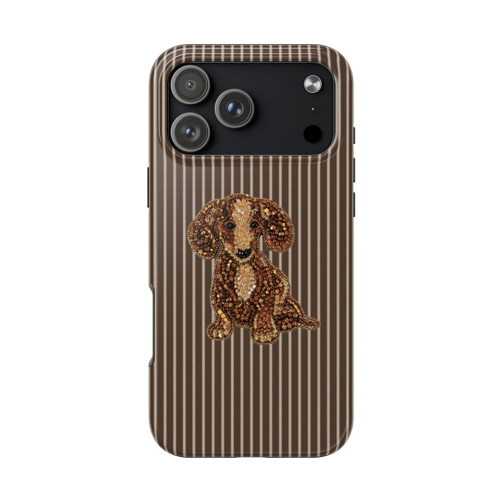 BROWN STRIPES WHIMSY DACHSHUND PHONE CASE