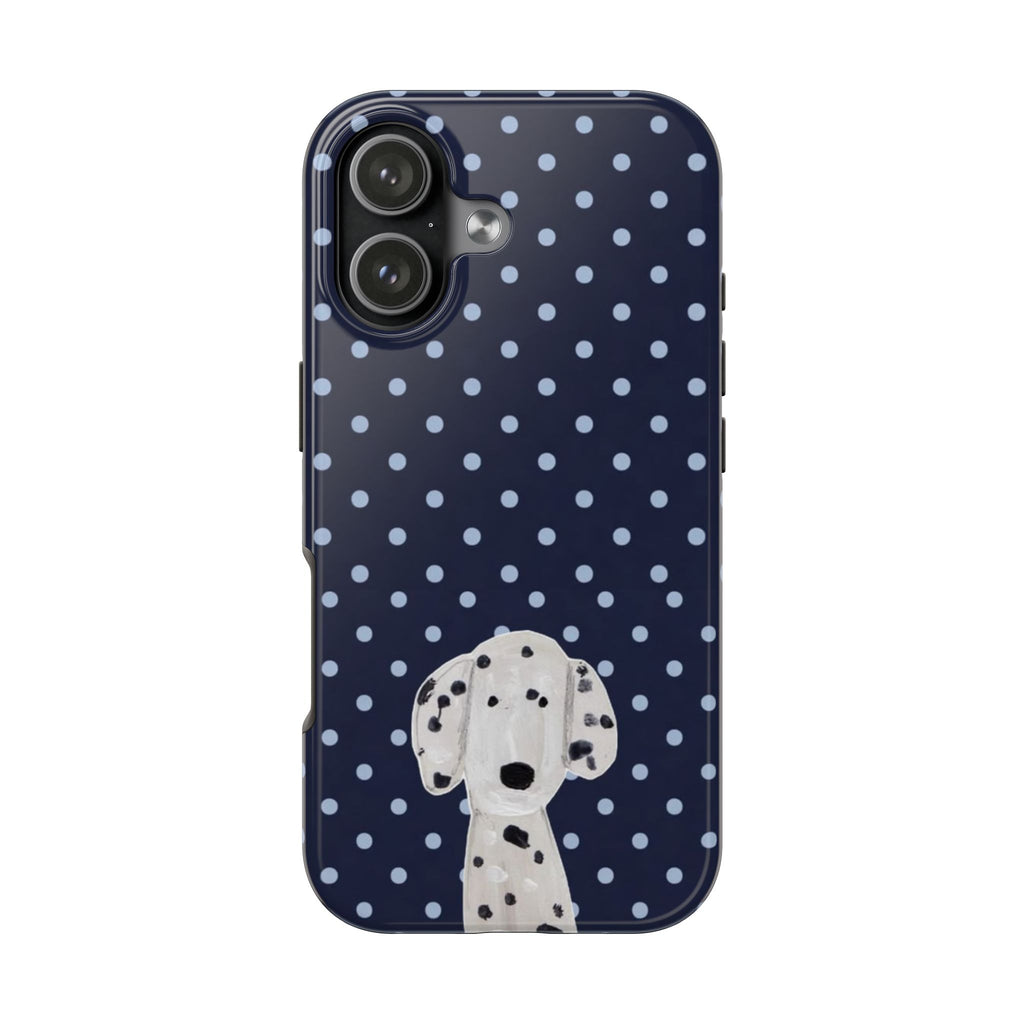 NAVY BLUE POLKA DOTS DALMATION PHONE CASE
