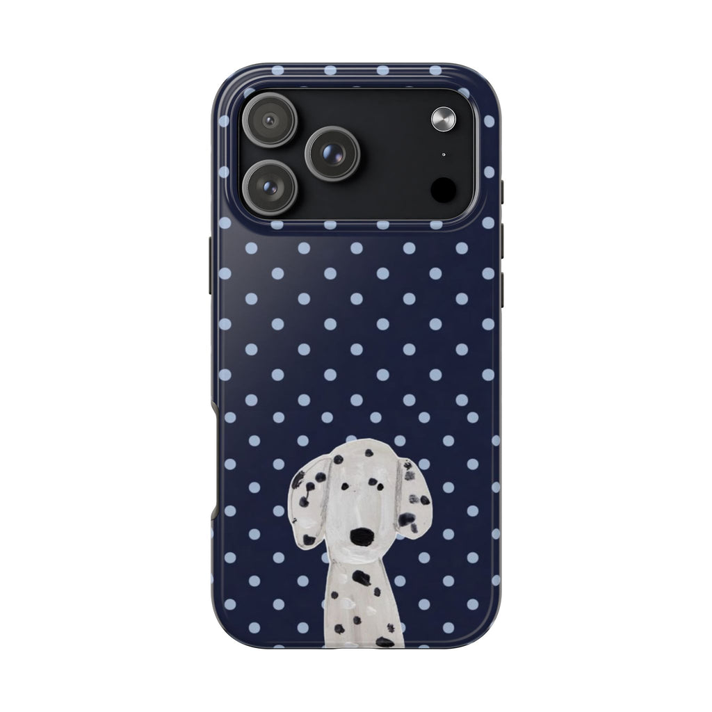 NAVY BLUE POLKA DOTS DALMATION PHONE CASE