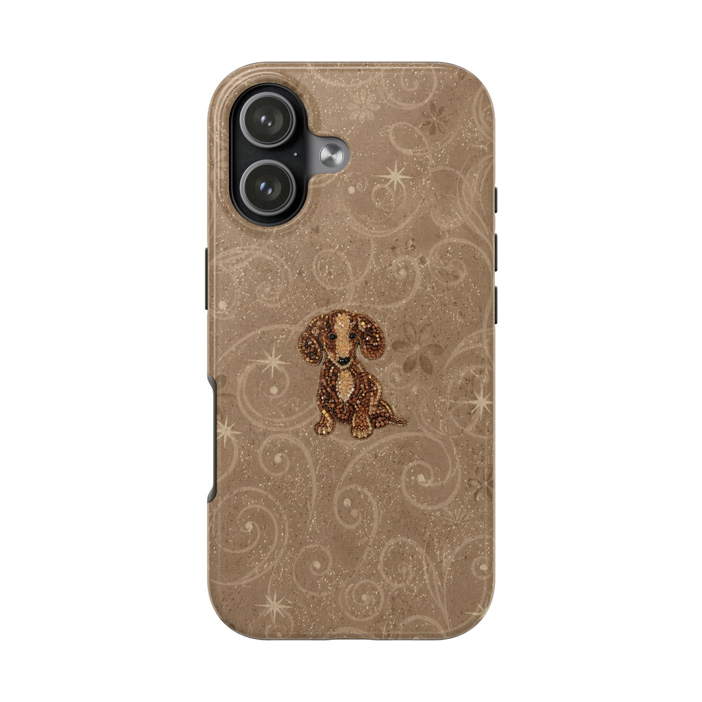 TAUPE GLITTER DACHSHUND PHONE CASE