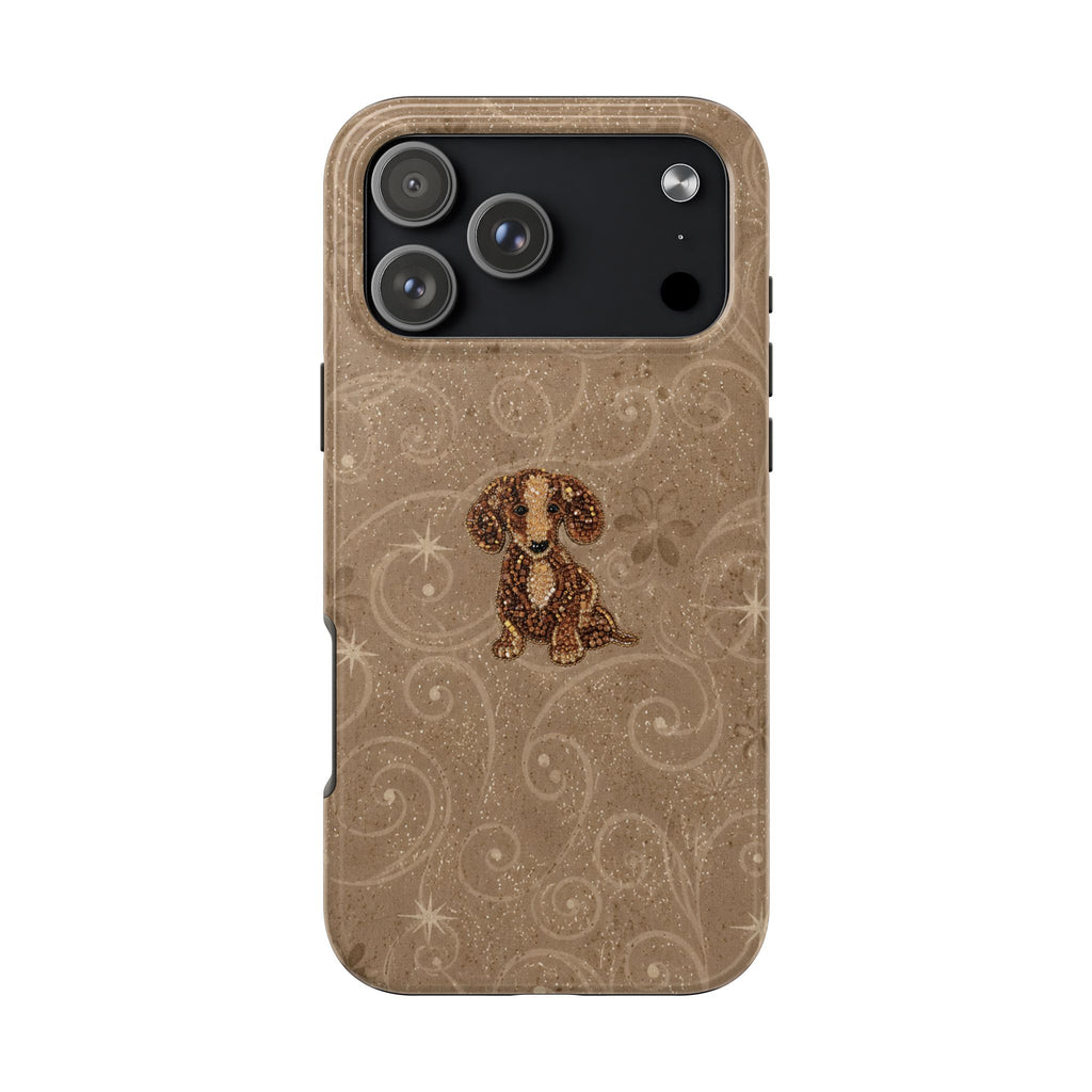 TAUPE GLITTER DACHSHUND PHONE CASE