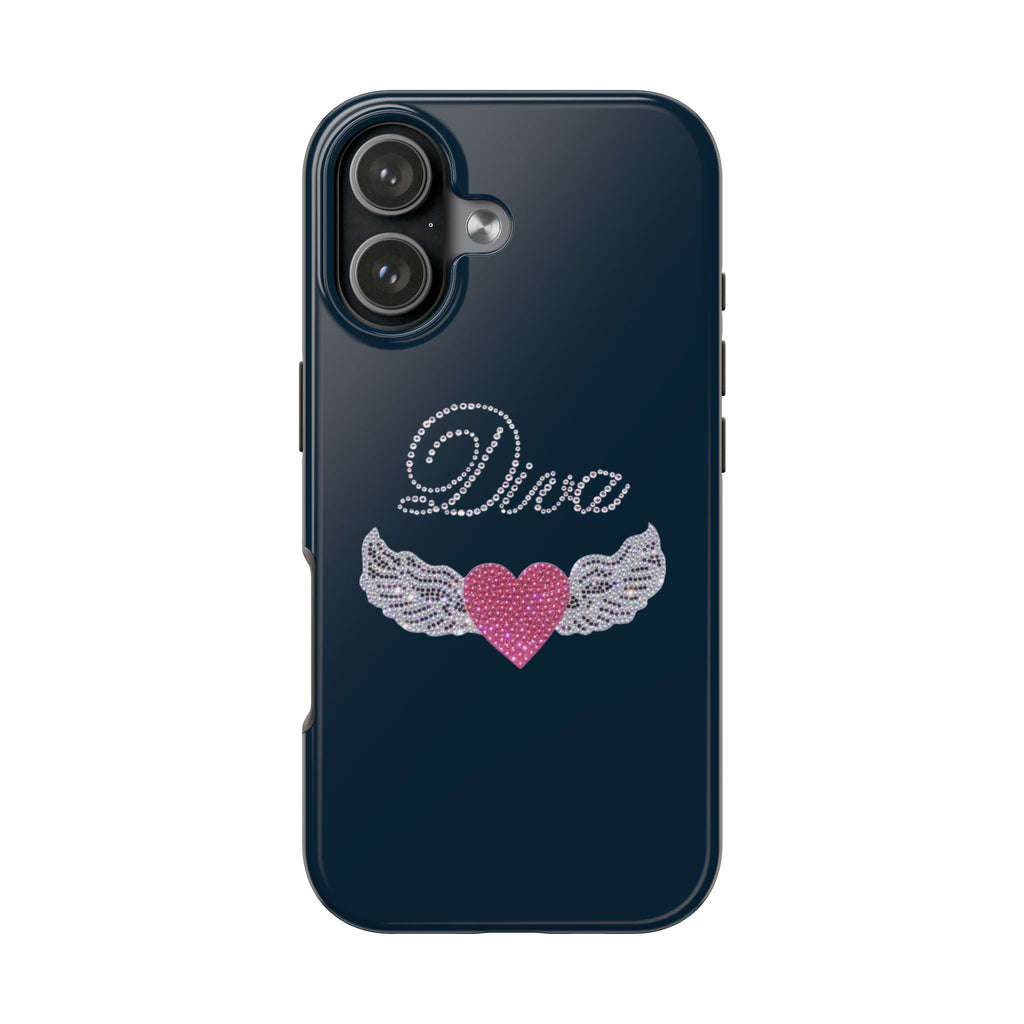 NAVY BEDAZZLED DIVA HEART PHONE CASE