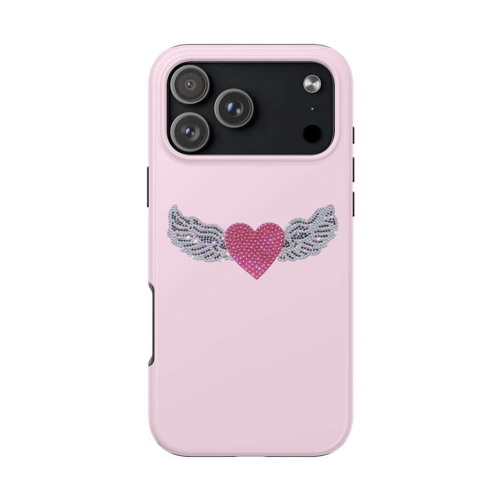 PINK BEDAZZLED HEART WINGS PHONE CASE