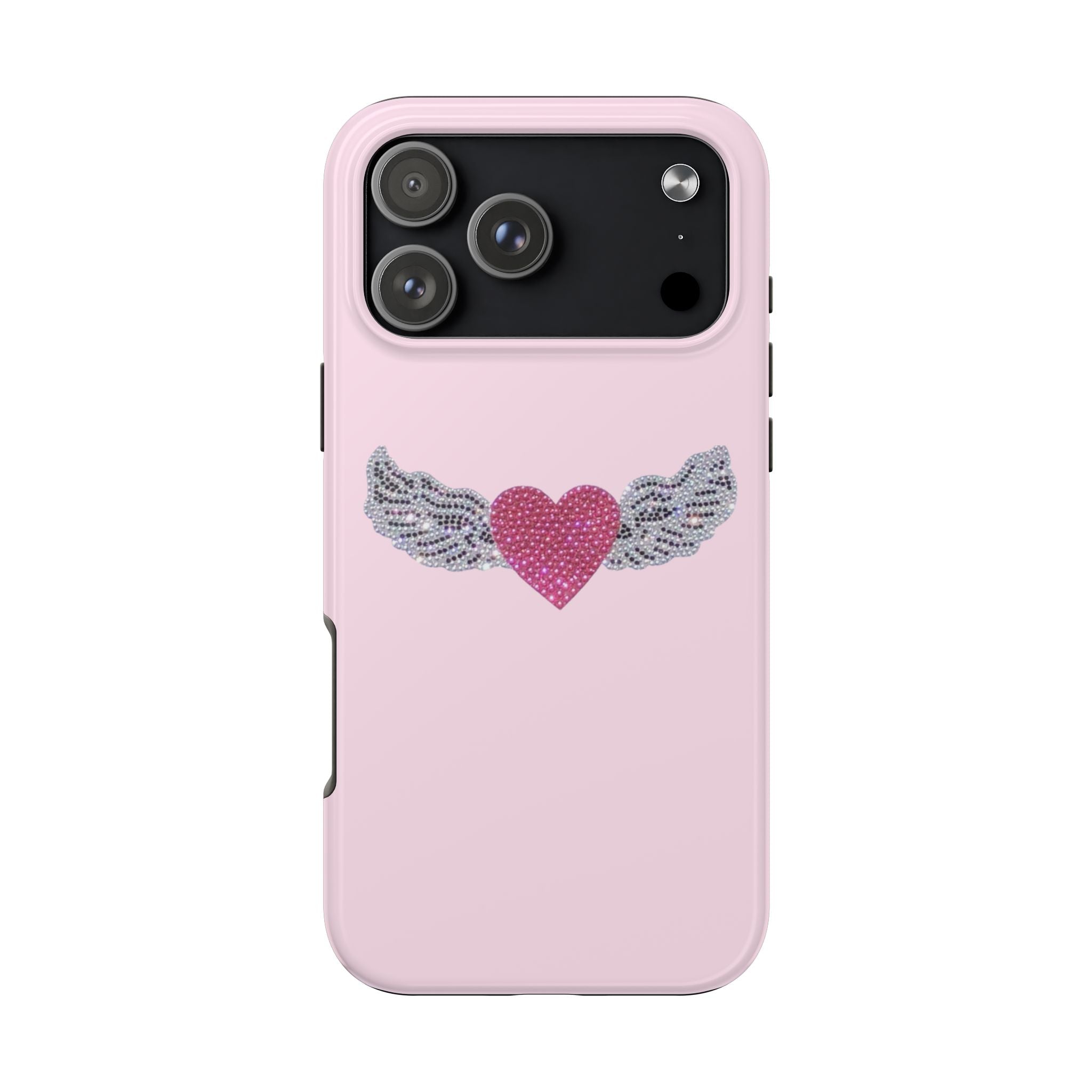 PINK BEDAZZLED HEART WINGS PHONE CASE