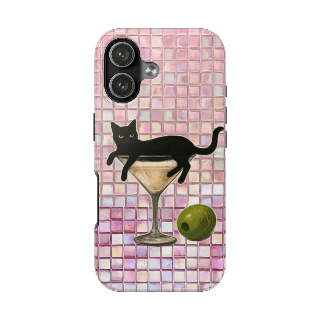 PINK MOSAIC OLIVE MARTINI CAT PHONE CASE