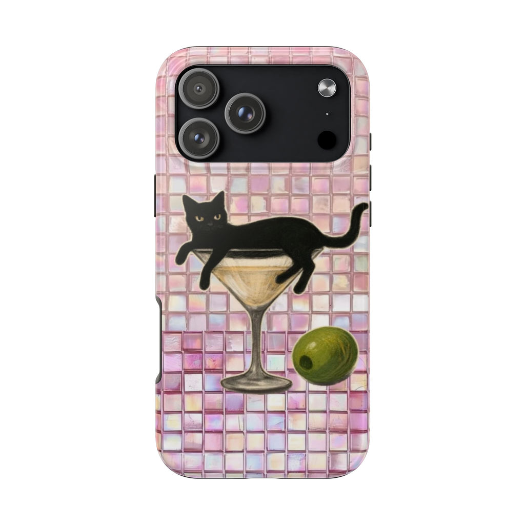 PINK MOSAIC OLIVE MARTINI CAT PHONE CASE