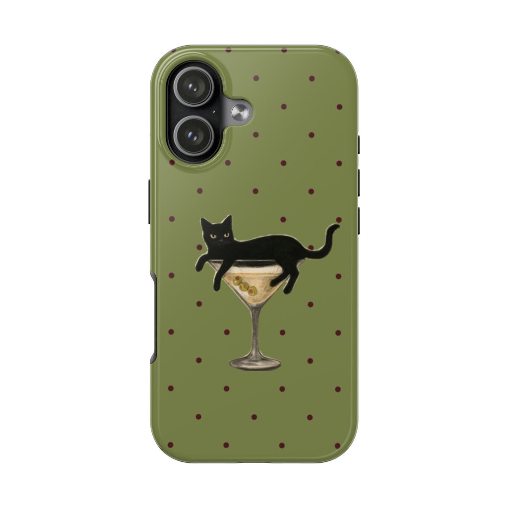 OLIVE POLKA DOTS CAT MARTINI PHONE CASE