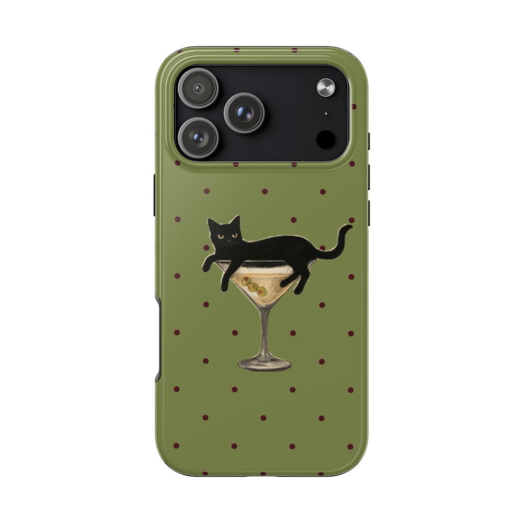 OLIVE POLKA DOTS CAT MARTINI PHONE CASE