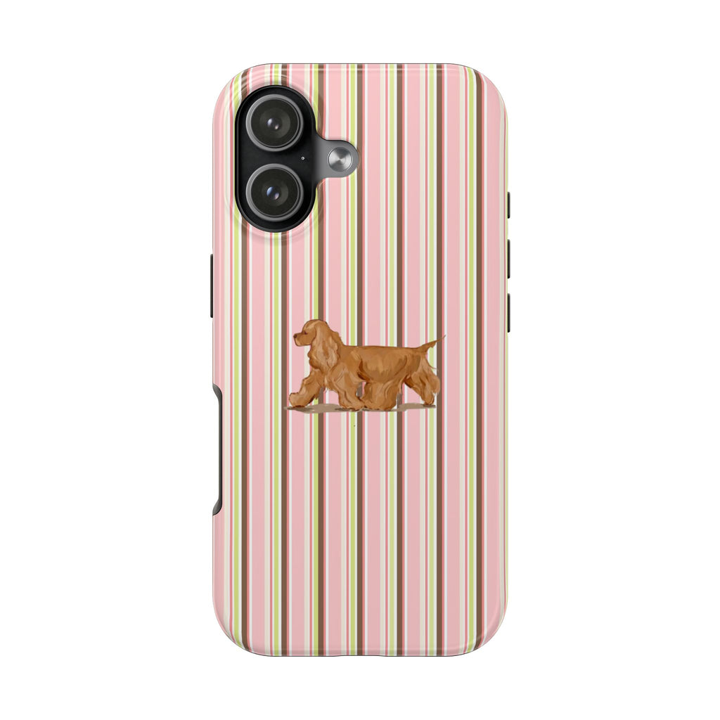 PINK STRIPES & SPANIEL PHONE CASE