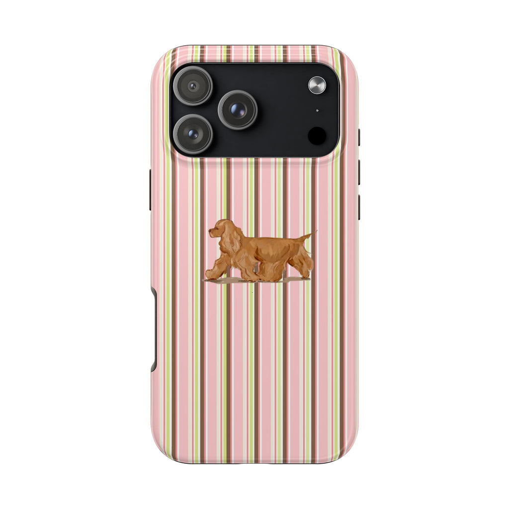 PINK STRIPES & SPANIEL PHONE CASE
