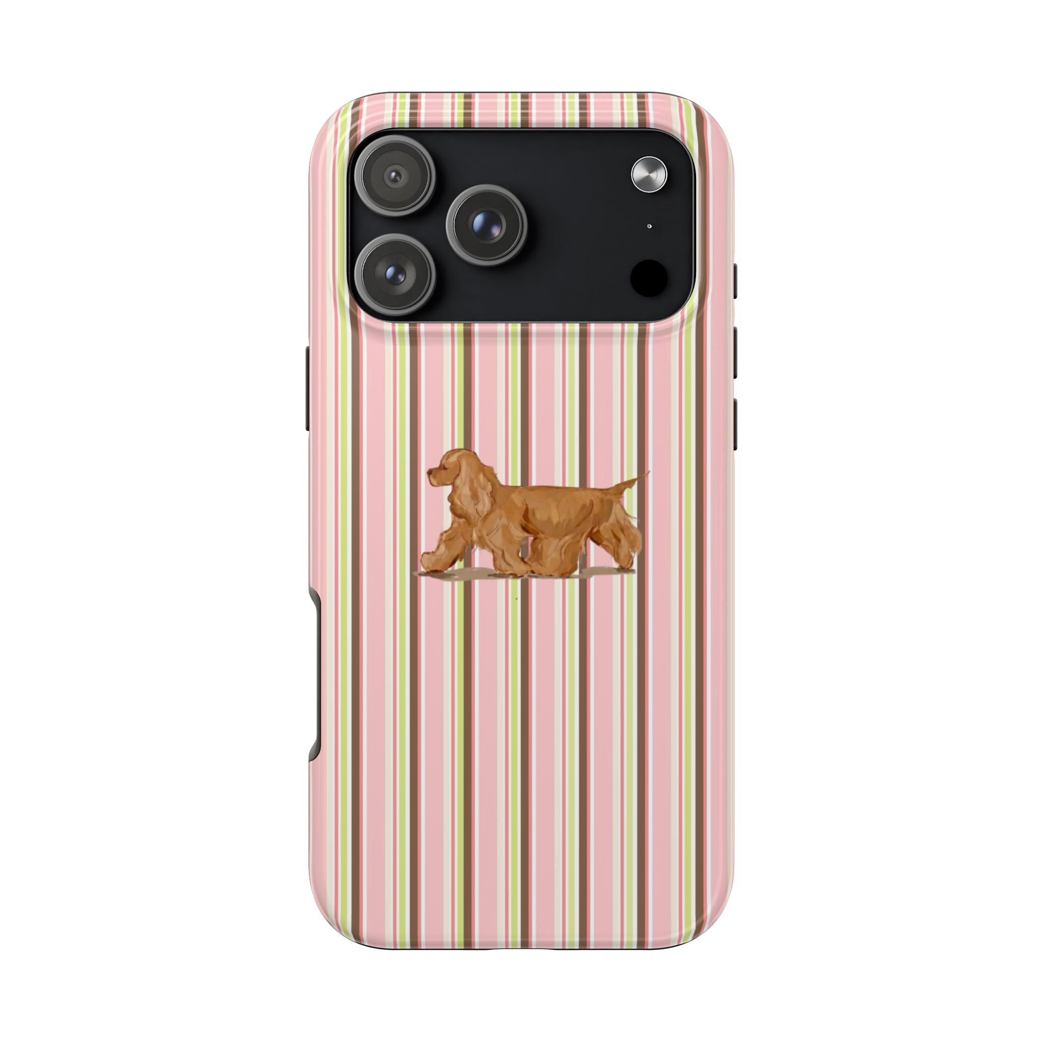 PINK STRIPES & SPANIEL PHONE CASE