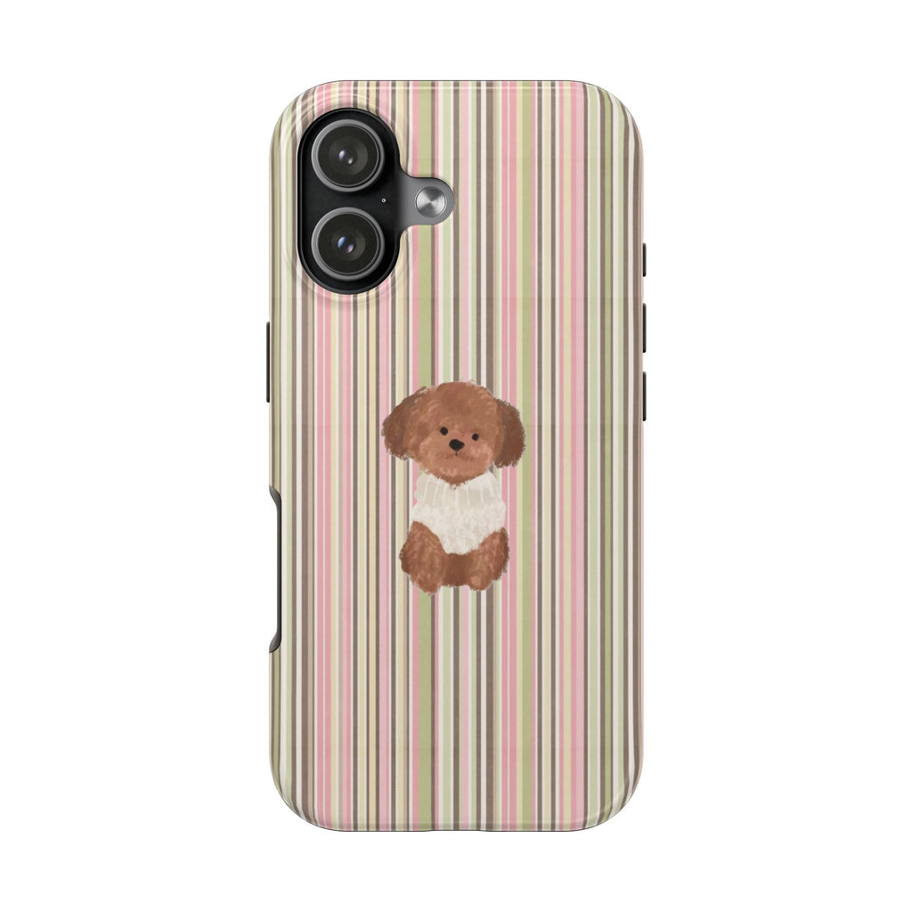 PINK & GREEN STRIPES POODLE PHONE CASE