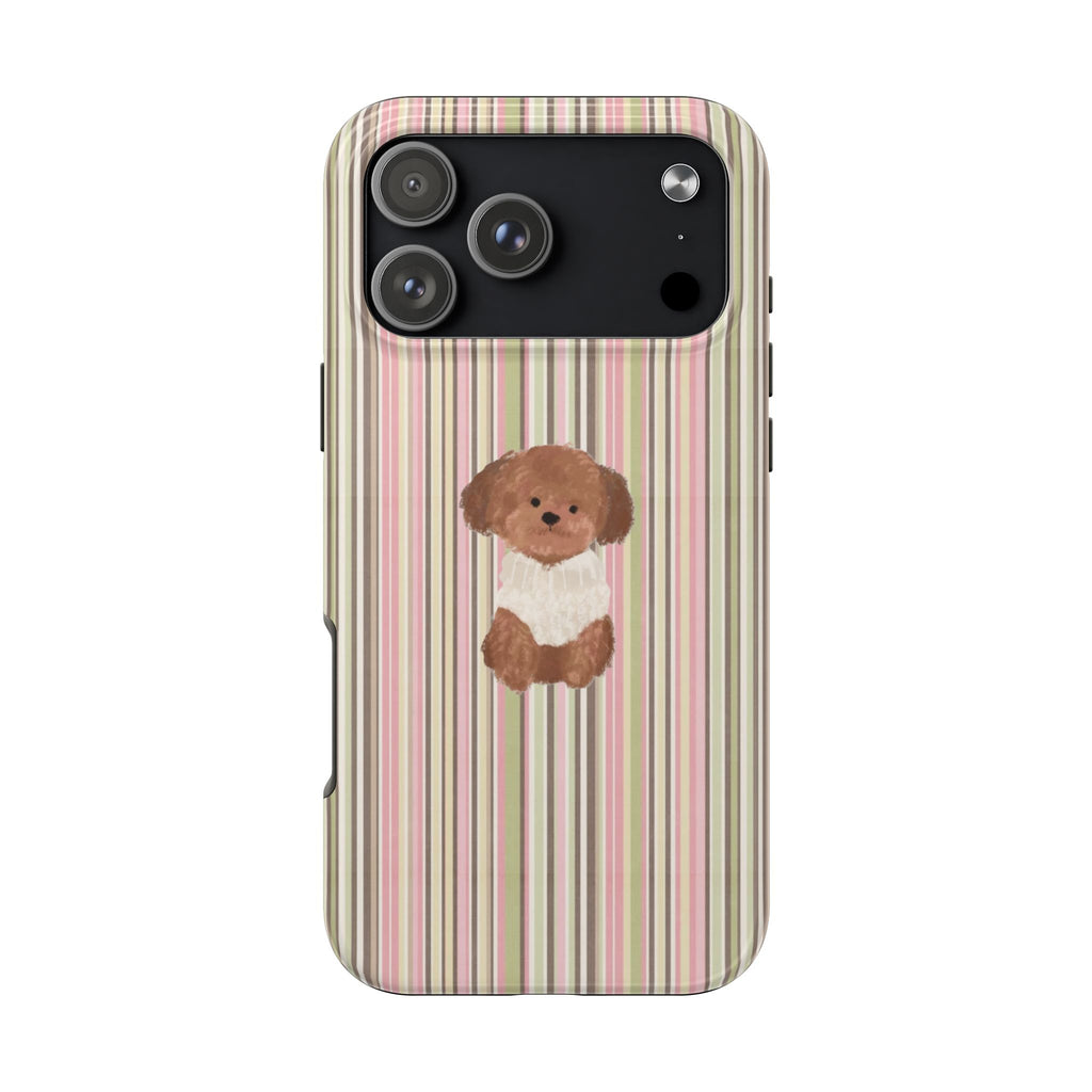 PINK & GREEN STRIPES POODLE PHONE CASE