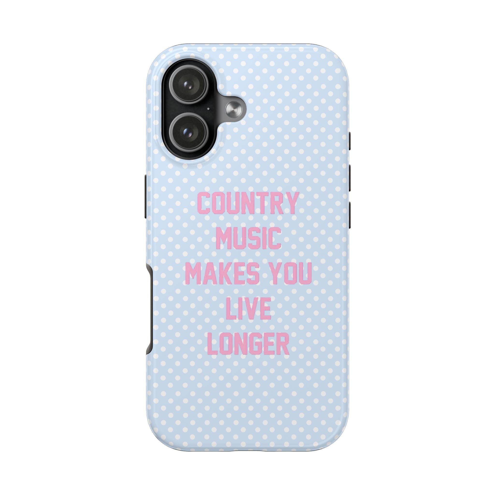 BLUE POLKA DOTS COUNTRY MUSIC MAKES YOU LIVE LONGER PHONE CASE