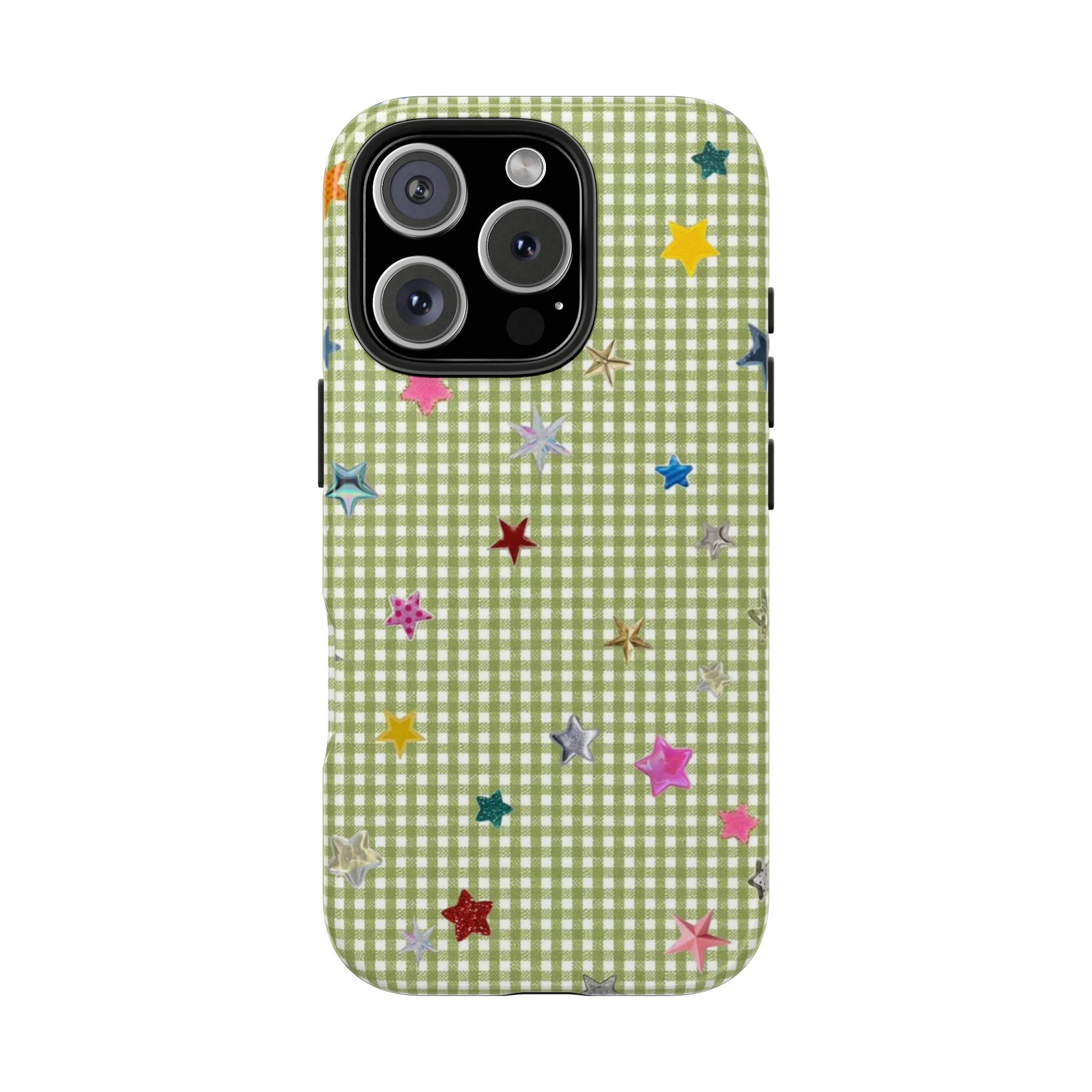 GREEN GINGHAM EMBELLISHED STARS PHONE CASE