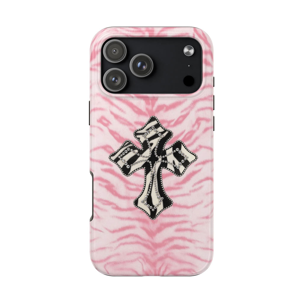 PINK ZEBRA CROSS PHONE CASE