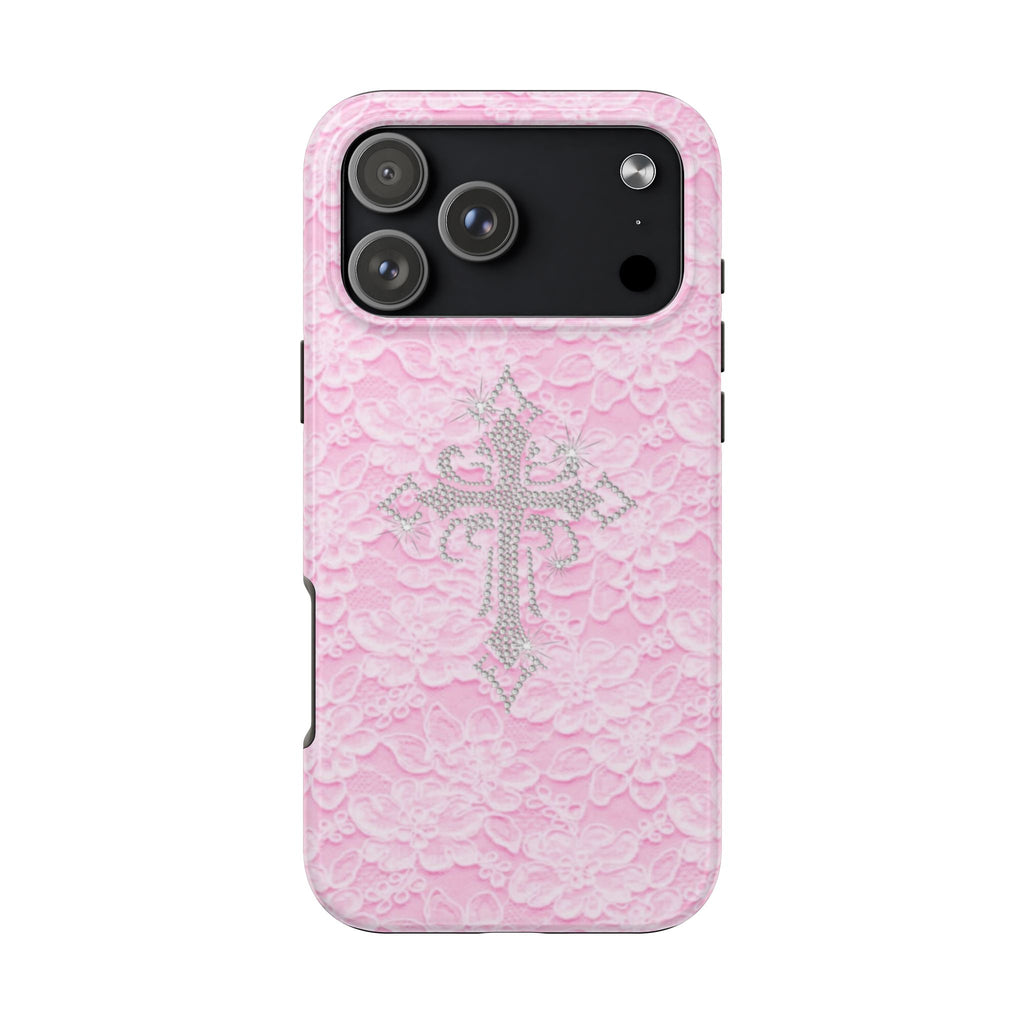 PINK LACE CROSS PHONE CASE