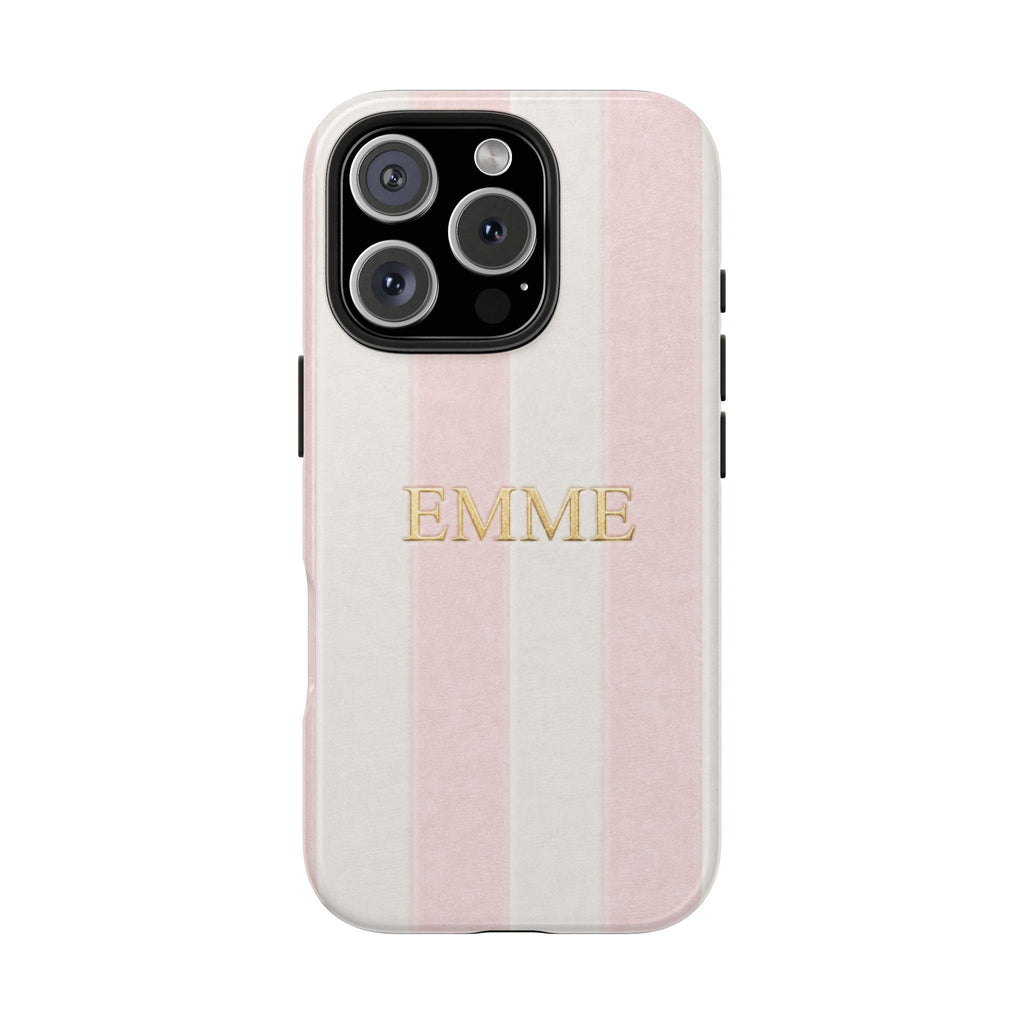 PERSONALIZED BABY PINK VELVET STRIPES INITIALS NAME CUSTOM PHONE CASE