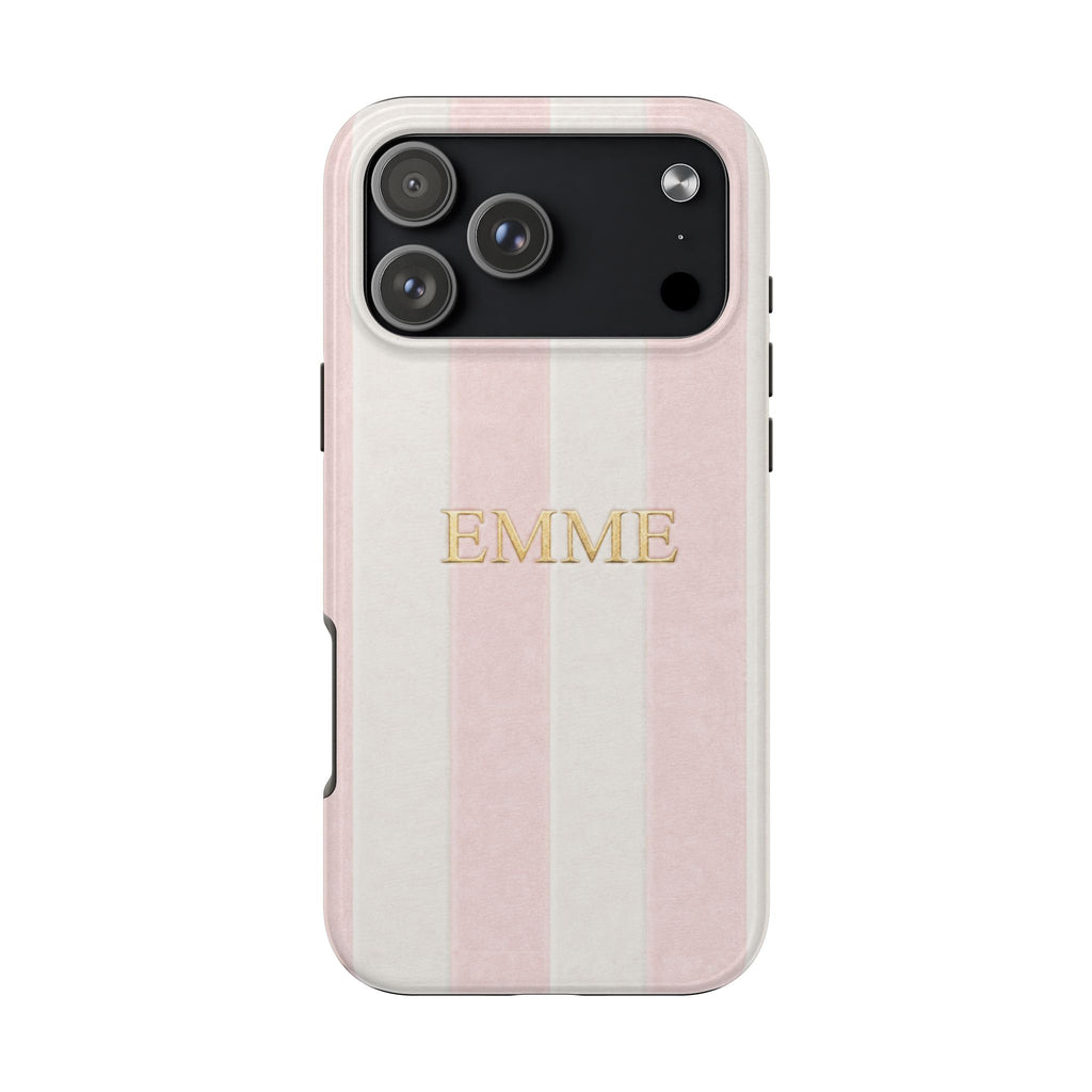 PERSONALIZED BABY PINK VELVET STRIPES INITIALS NAME CUSTOM PHONE CASE