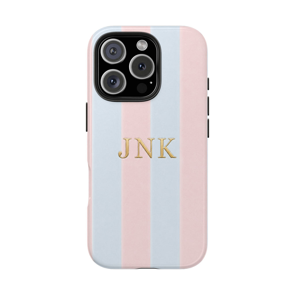 PERSONALIZED PINK & BLUE VELVET STRIPES INITIALS NAME CUSTOM PHONE CASE