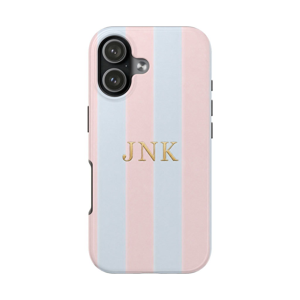 PERSONALIZED PINK & BLUE VELVET STRIPES INITIALS NAME CUSTOM PHONE CASE