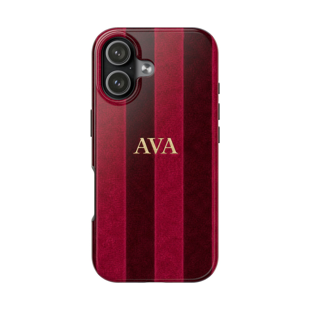PERSONALIZED BURGUNDY VELVET STRIPES INITIALS NAME CUSTOM PHONE CASE