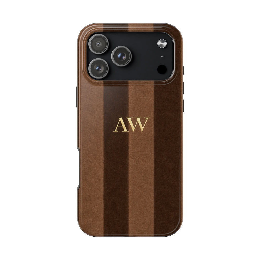 PERSONALIZED BROWN VELVET STRIPES INITIALS NAME CUSTOM PHONE CASE