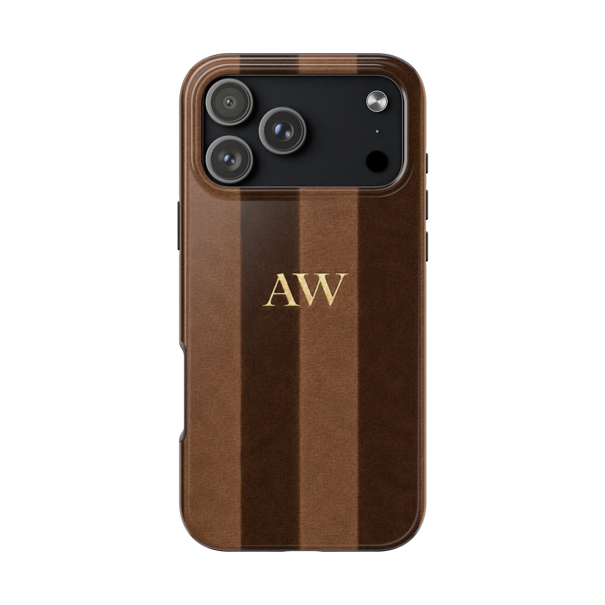 PERSONALIZED BROWN VELVET STRIPES INITIALS NAME CUSTOM PHONE CASE