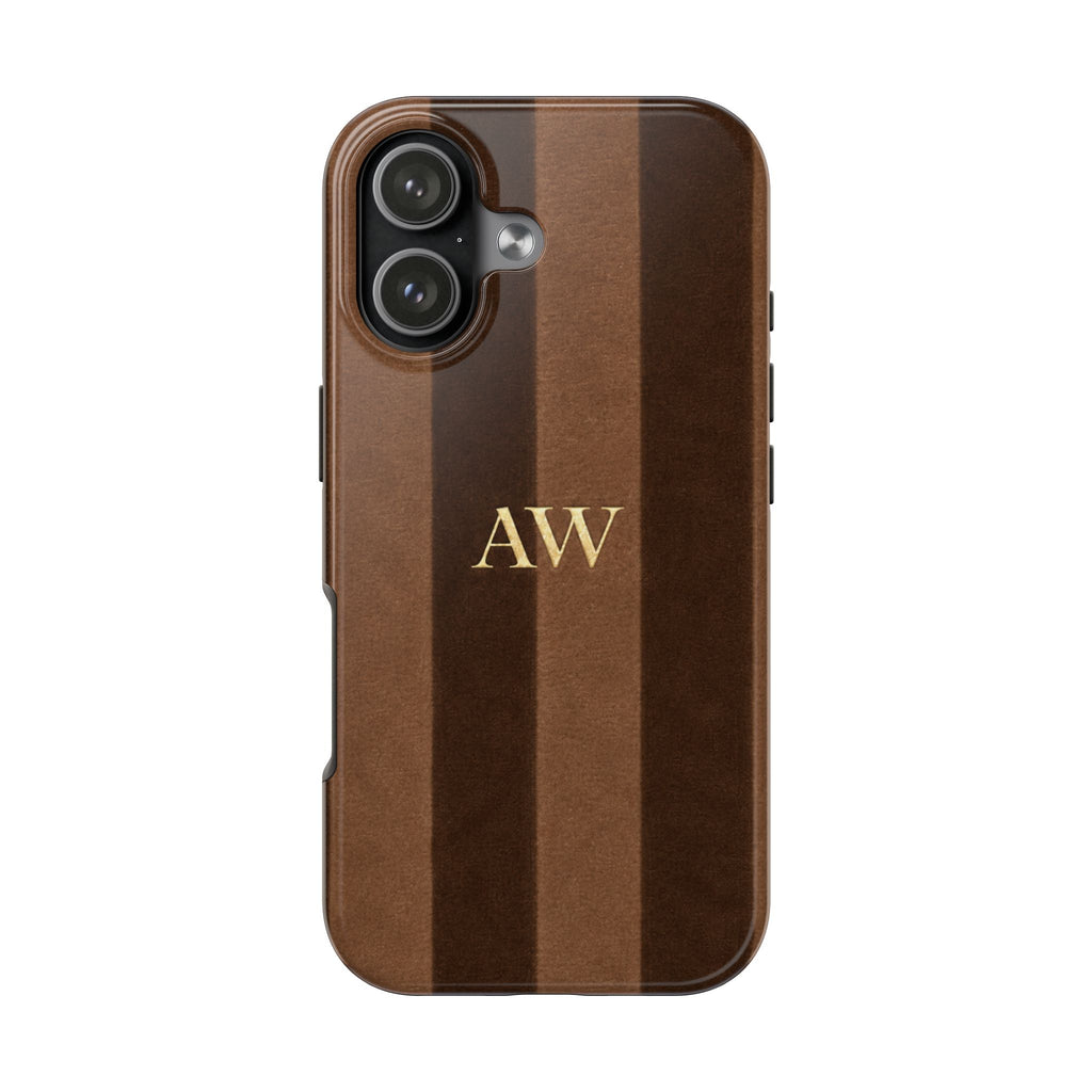 PERSONALIZED BROWN VELVET STRIPES INITIALS NAME CUSTOM PHONE CASE