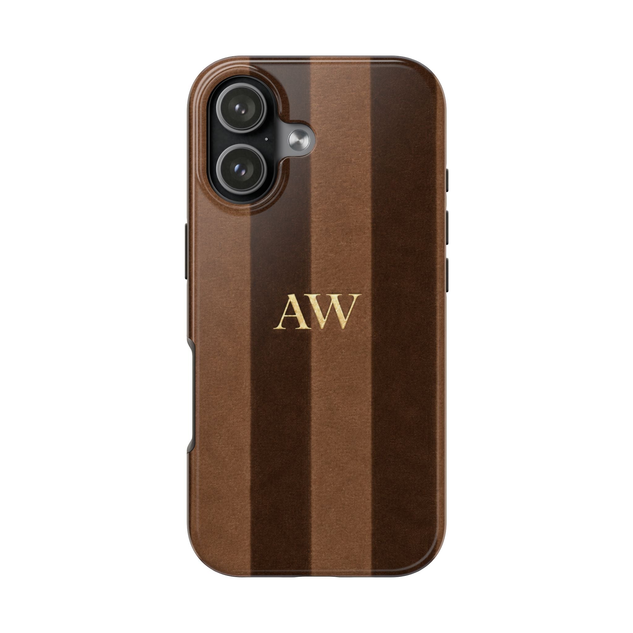 PERSONALIZED BROWN VELVET STRIPES INITIALS NAME CUSTOM PHONE CASE