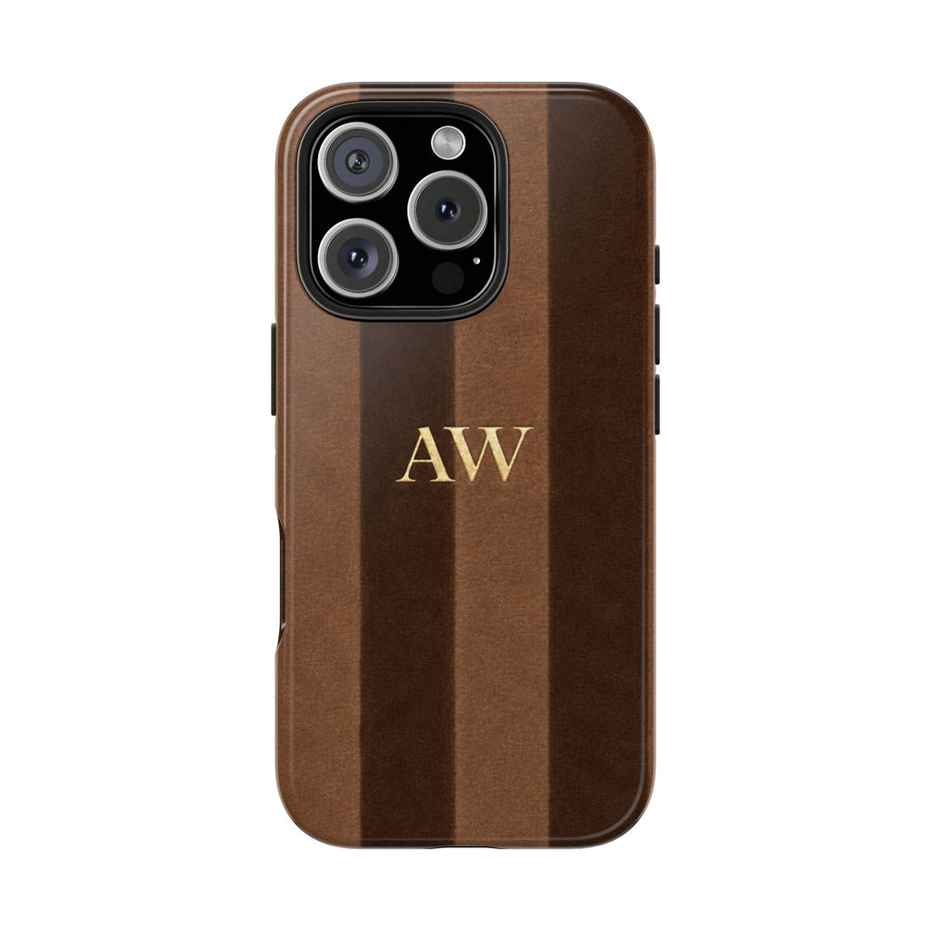 PERSONALIZED BROWN VELVET STRIPES INITIALS NAME CUSTOM PHONE CASE