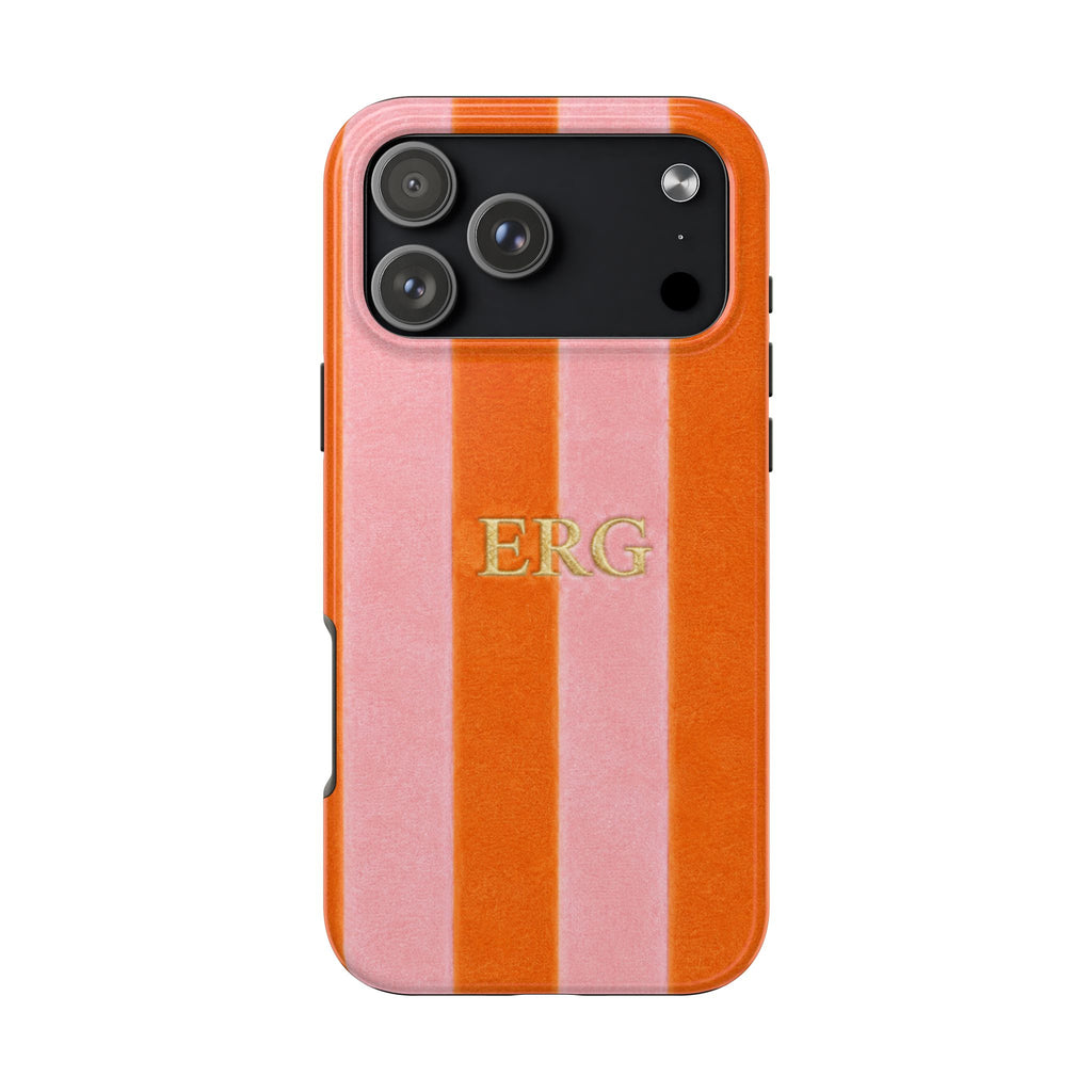 PERSONALIZED ORANGE STRIPES INITIALS NAME CUSTOM PHONE CASE