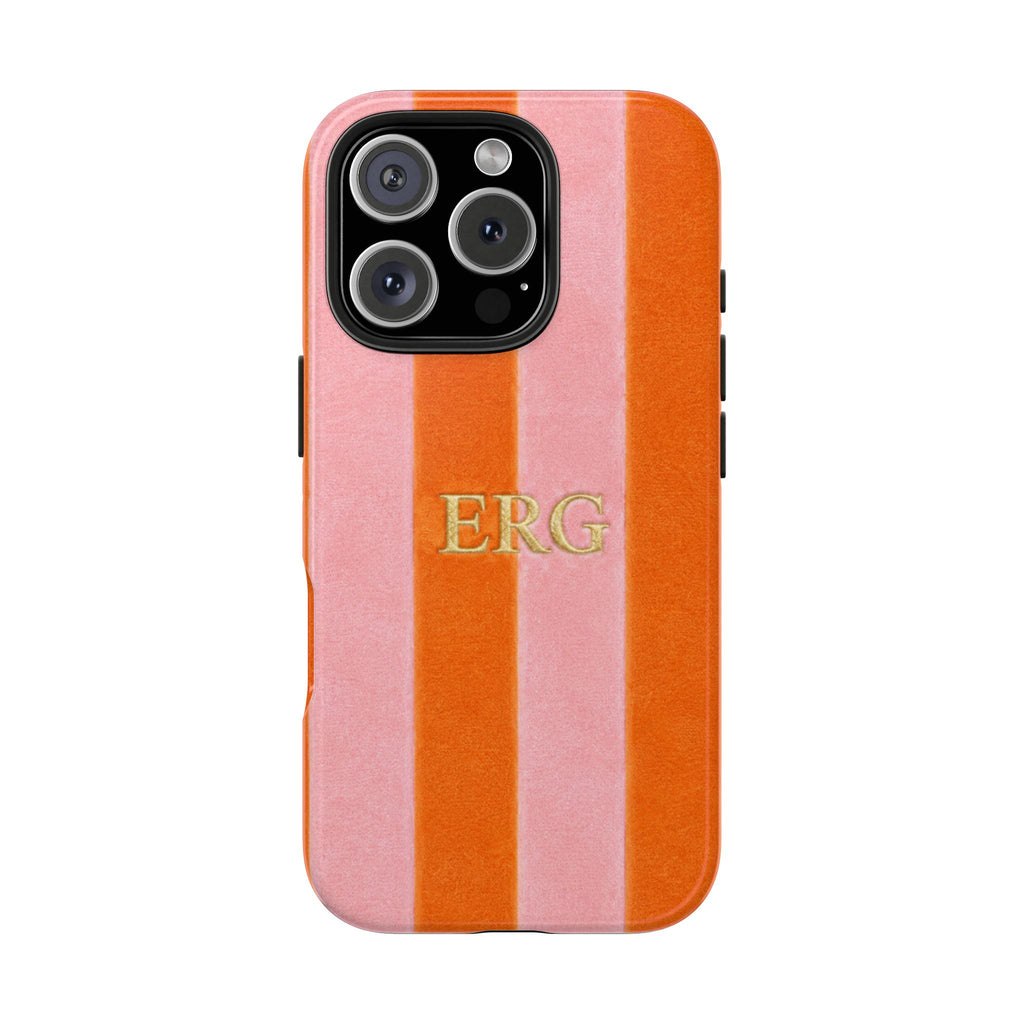 PERSONALIZED ORANGE STRIPES INITIALS NAME CUSTOM PHONE CASE