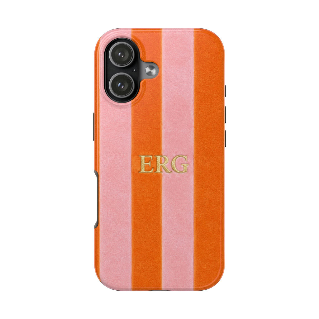 PERSONALIZED ORANGE STRIPES INITIALS NAME CUSTOM PHONE CASE