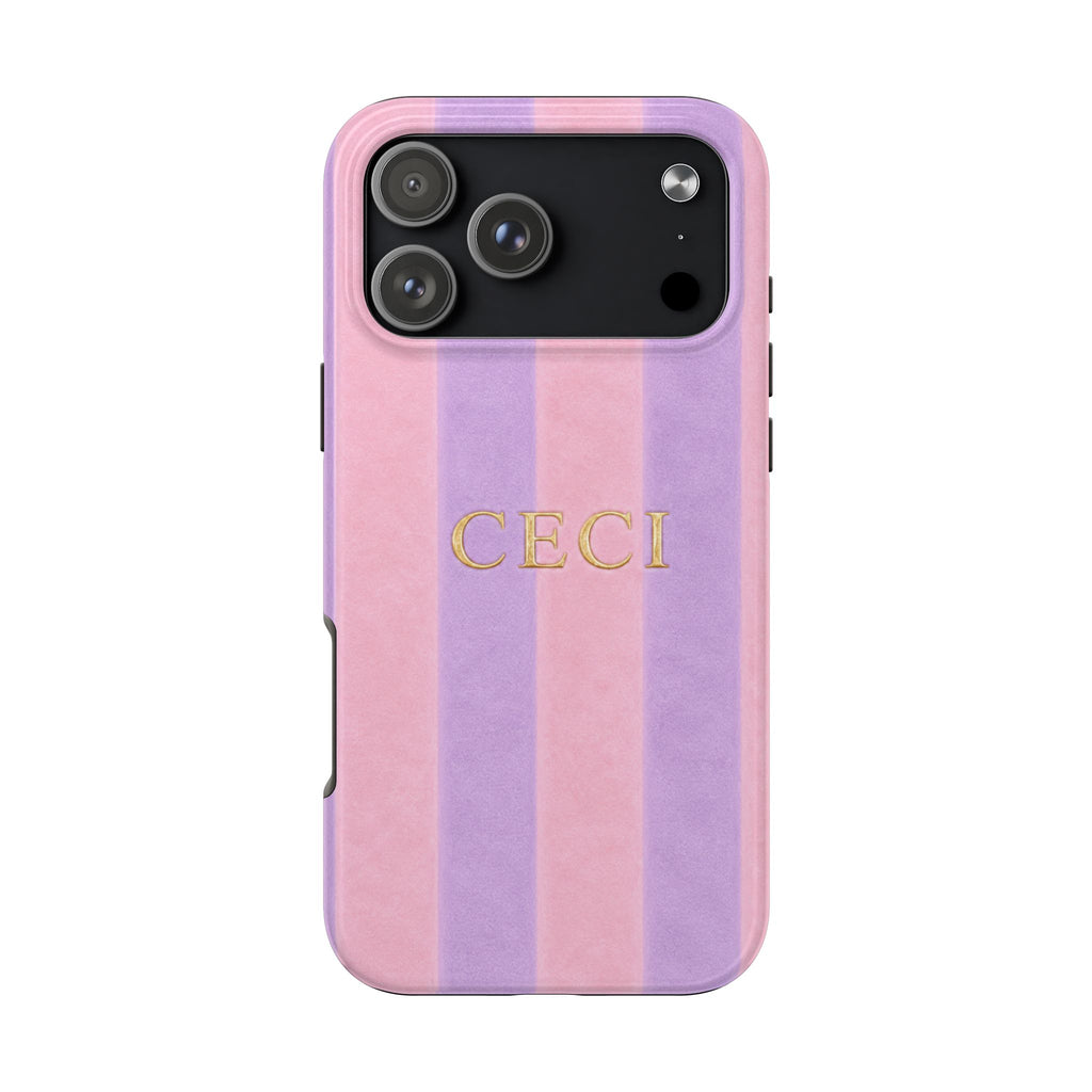 PERSONALIZED PURPLE & PINK STRIPES INITIALS NAME CUSTOM PHONE CASE