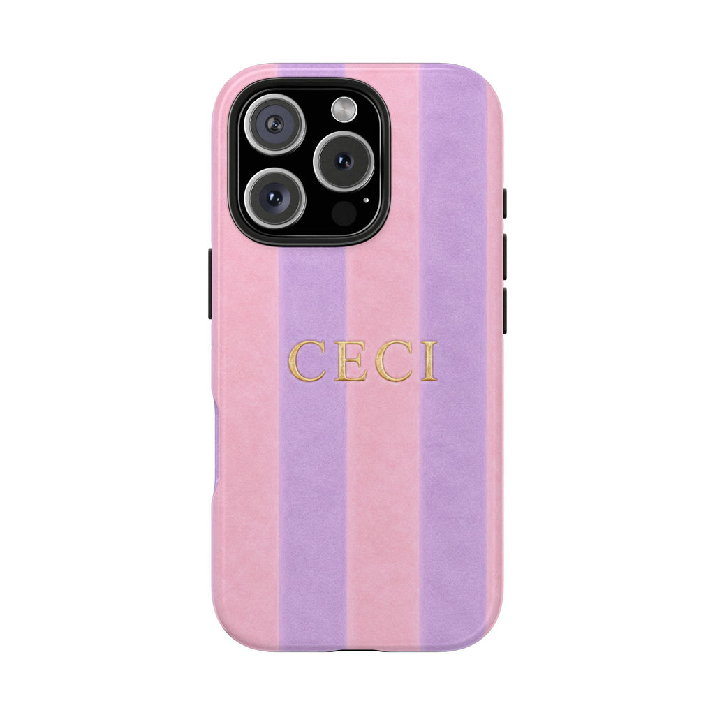 PERSONALIZED PURPLE & PINK STRIPES INITIALS NAME CUSTOM PHONE CASE