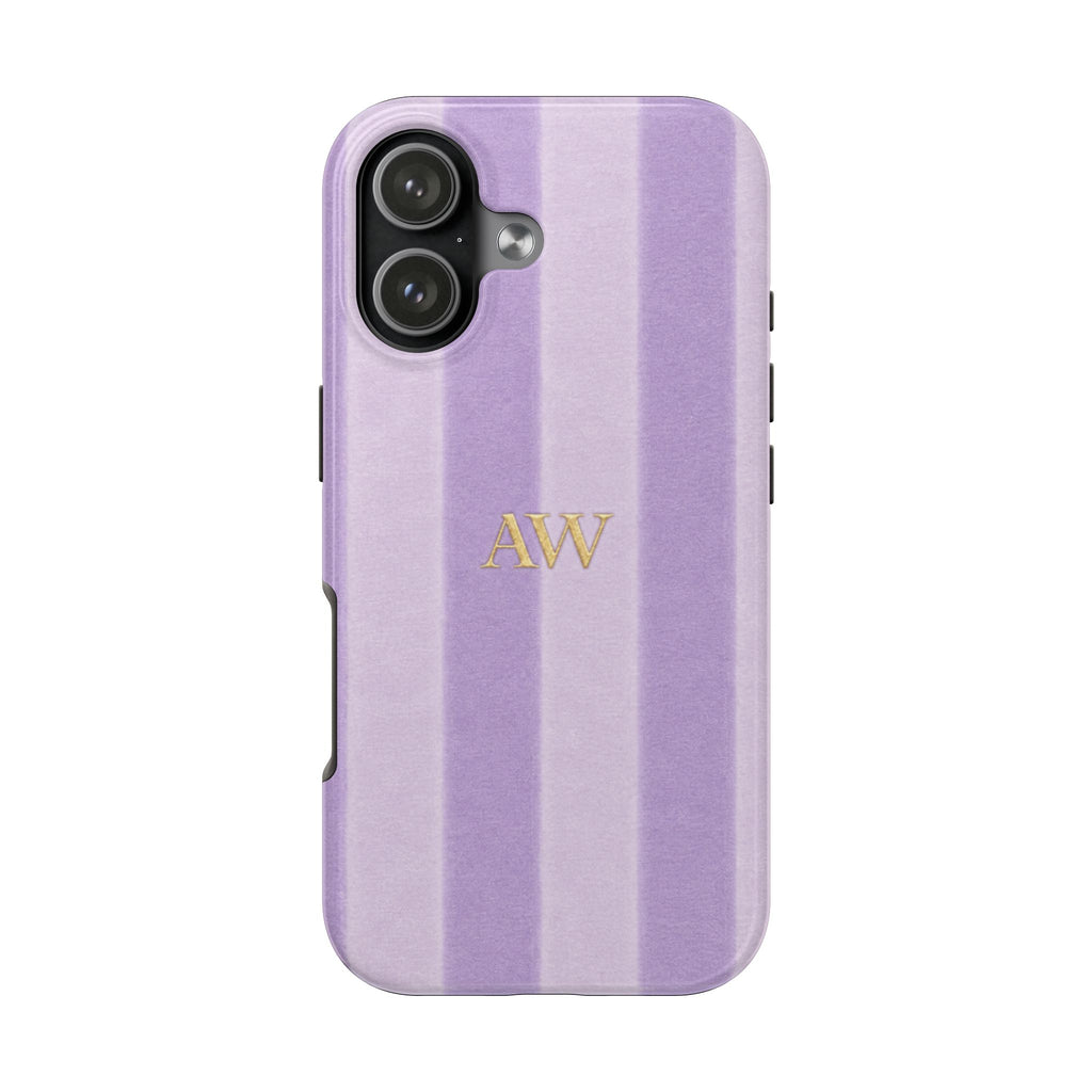 PERSONALIZED LILAC STRIPES INITIALS NAME CUSTOM PHONE CASE