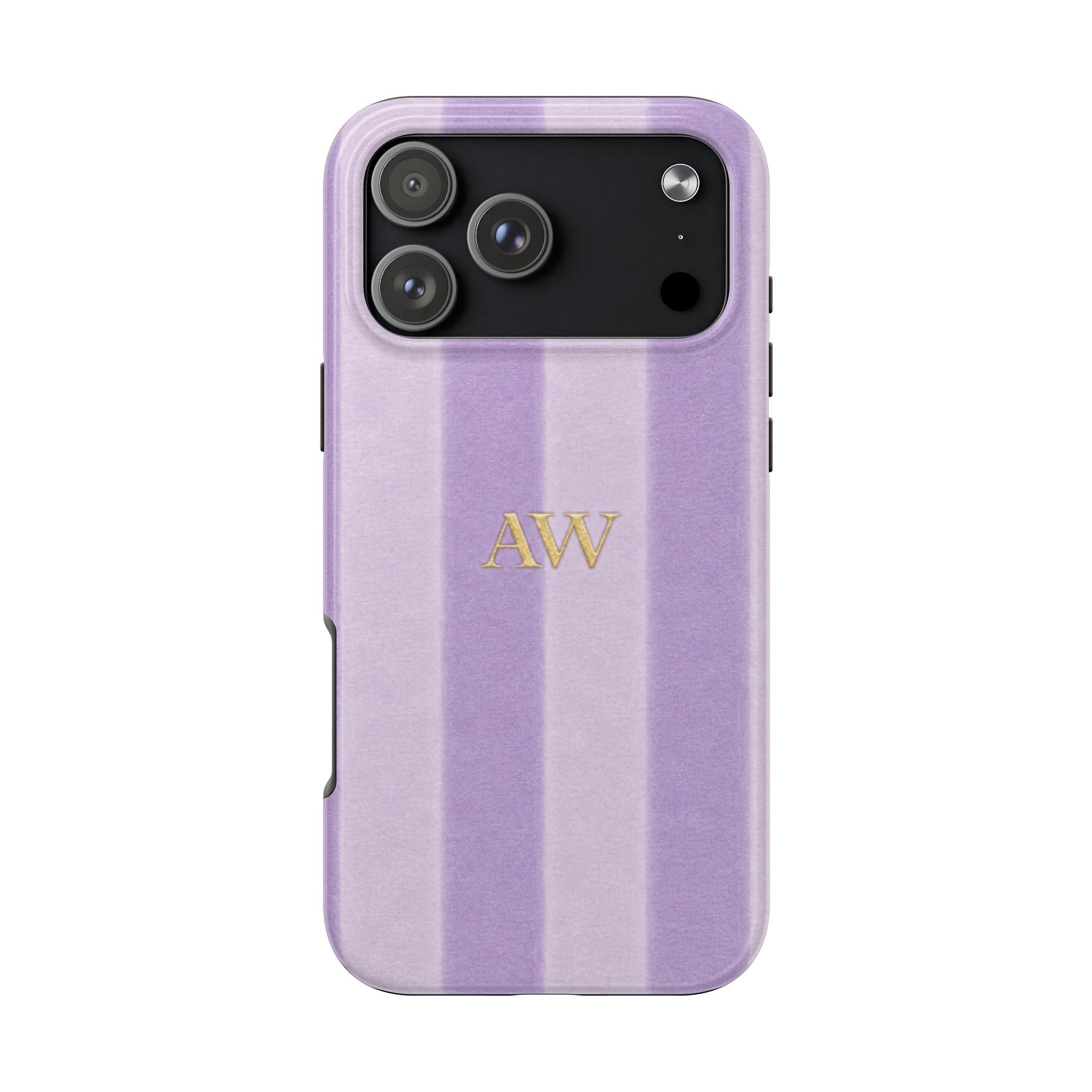 PERSONALIZED LILAC STRIPES INITIALS NAME CUSTOM PHONE CASE