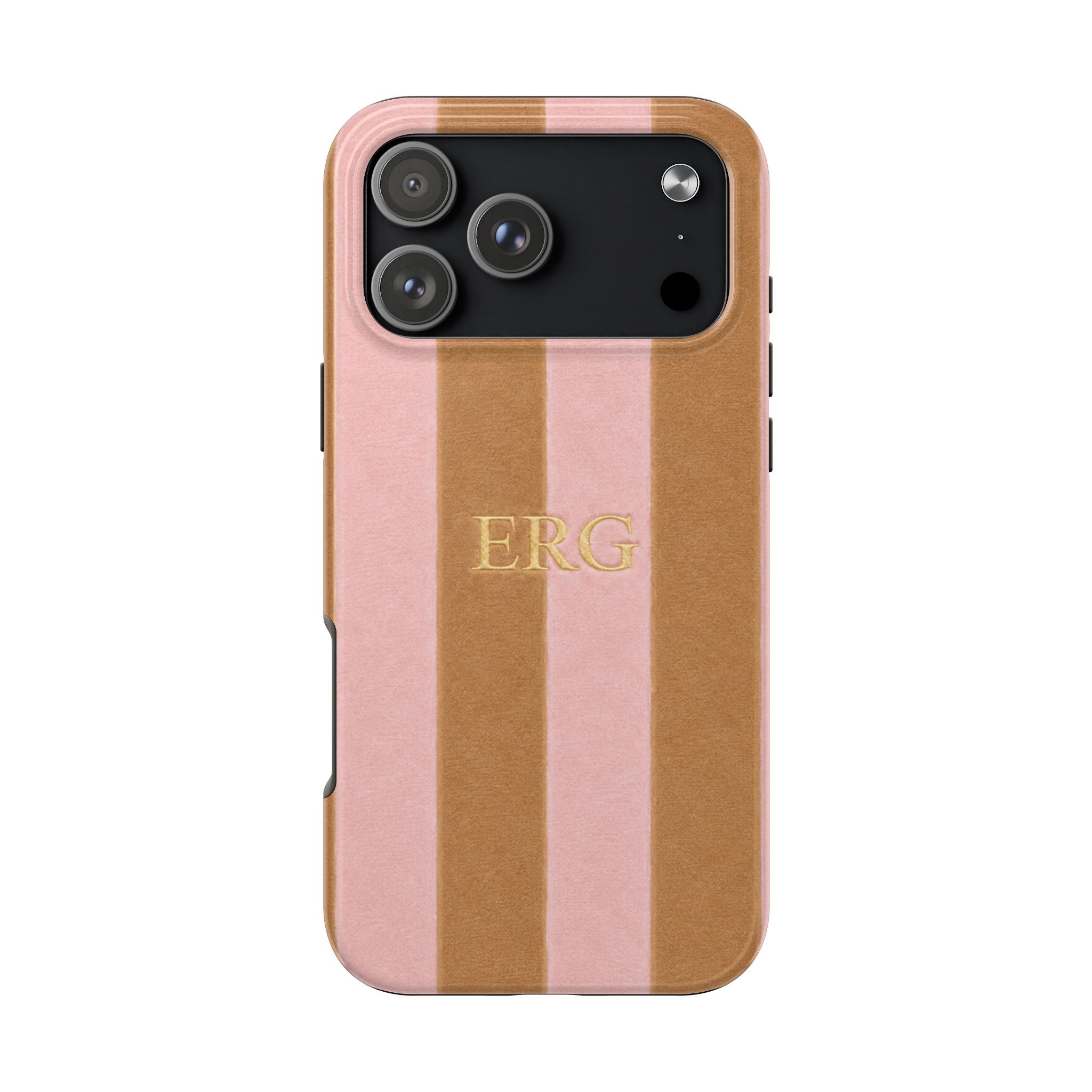 PERSONALIZED BEIGE & PINK STRIPES INITIALS NAME CUSTOM PHONE CASE