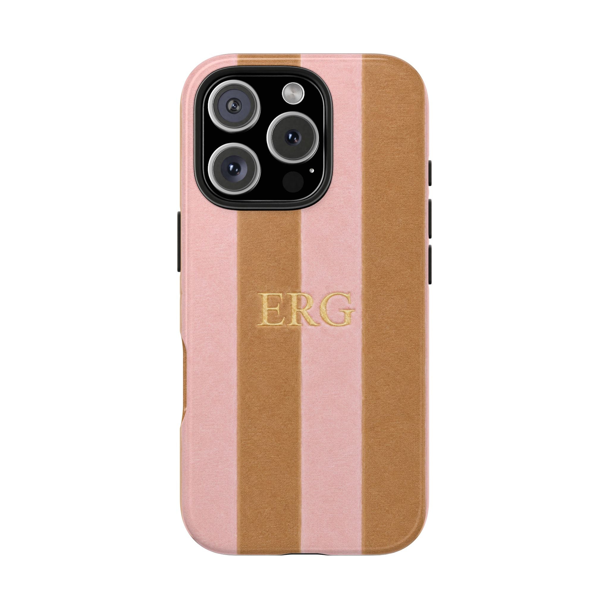 PERSONALIZED BEIGE & PINK STRIPES INITIALS NAME CUSTOM PHONE CASE