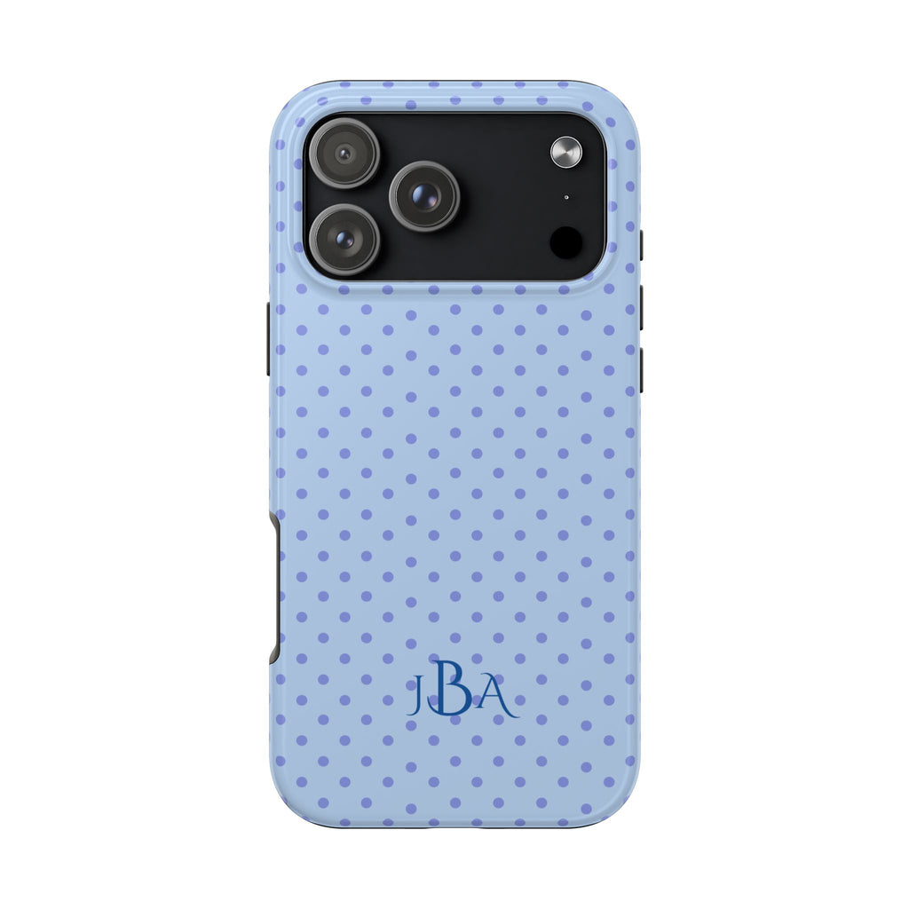 PERSONALIZED NAME CUSTOM BLUE POLKA DOTS MONOGRAM INITIALS PHONE CASE