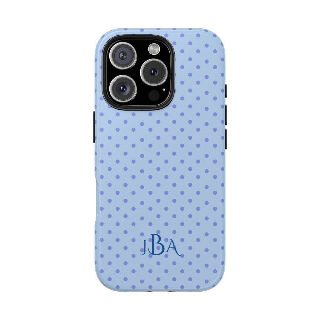 PERSONALIZED NAME CUSTOM BLUE POLKA DOTS MONOGRAM INITIALS PHONE CASE