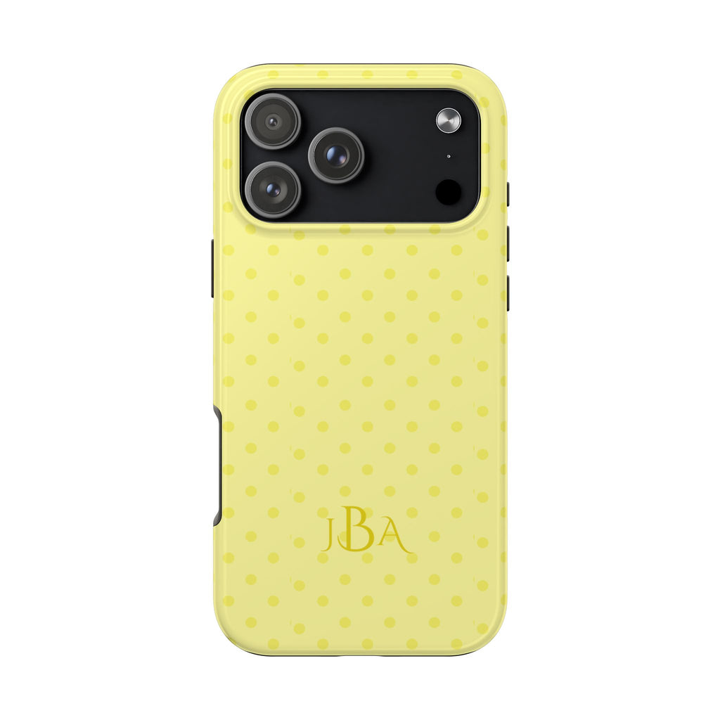 PERSONALIZED NAME CUSTOM YELLOW POLKA DOTS MONOGRAM INITIALS PHONE CASE
