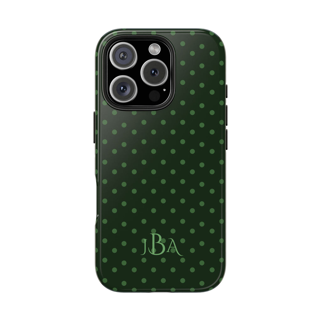 PERSONALIZED NAME CUSTOM GREEN POLKA DOTS MONOGRAM INITIALS PHONE CASE