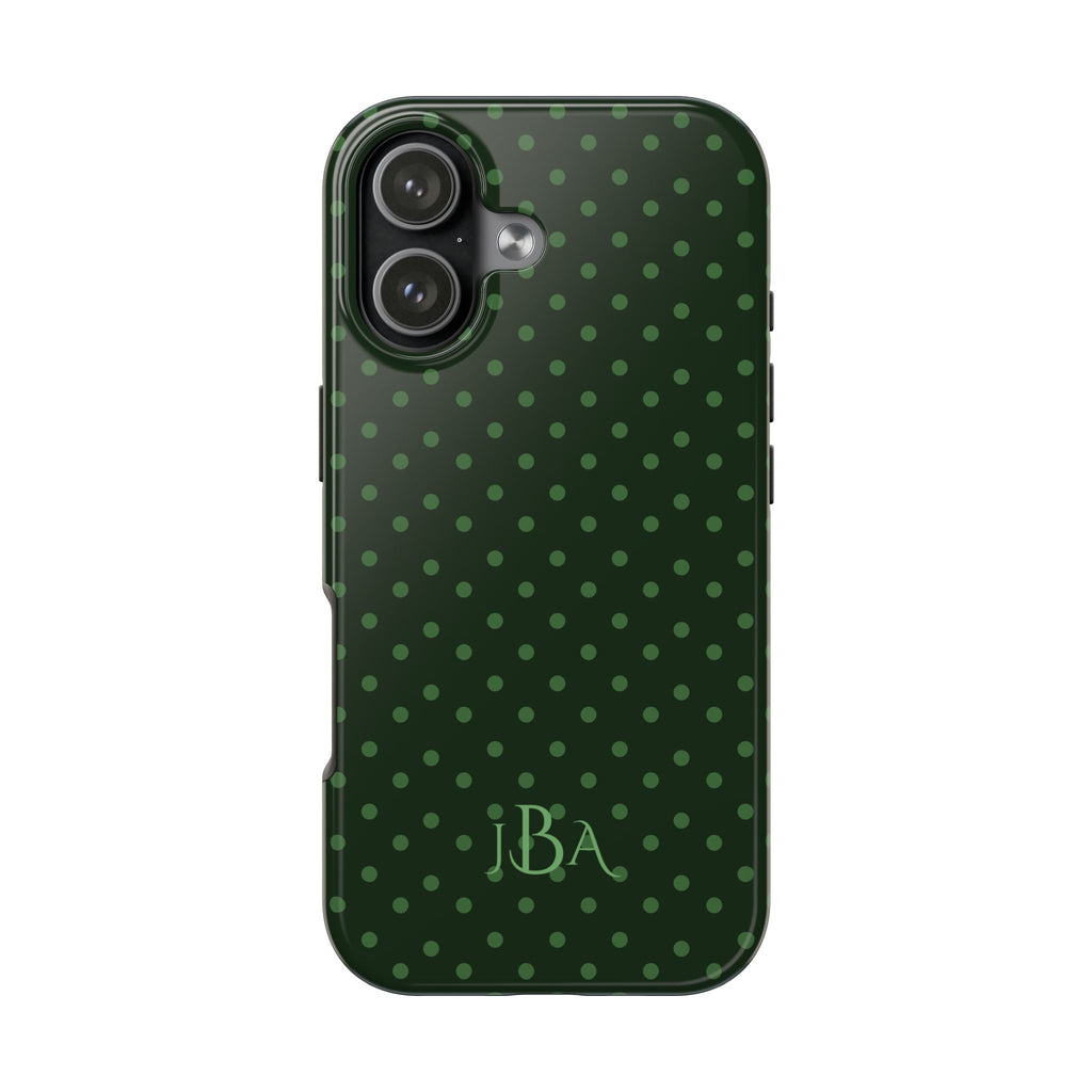 PERSONALIZED NAME CUSTOM GREEN POLKA DOTS MONOGRAM INITIALS PHONE CASE