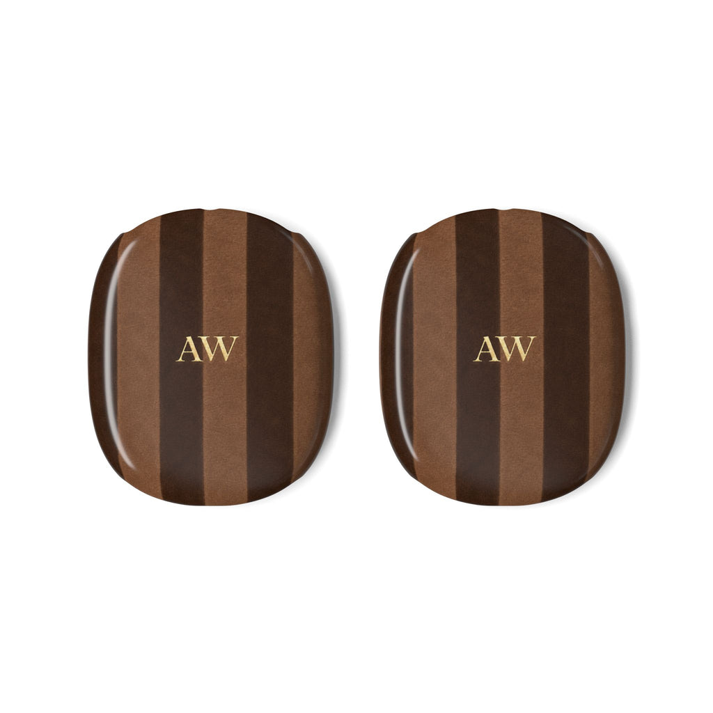 PERSONALIZED NAME CUSTOM BROWN VELVET STRIPES AIRPODS MAX CASE COVERS